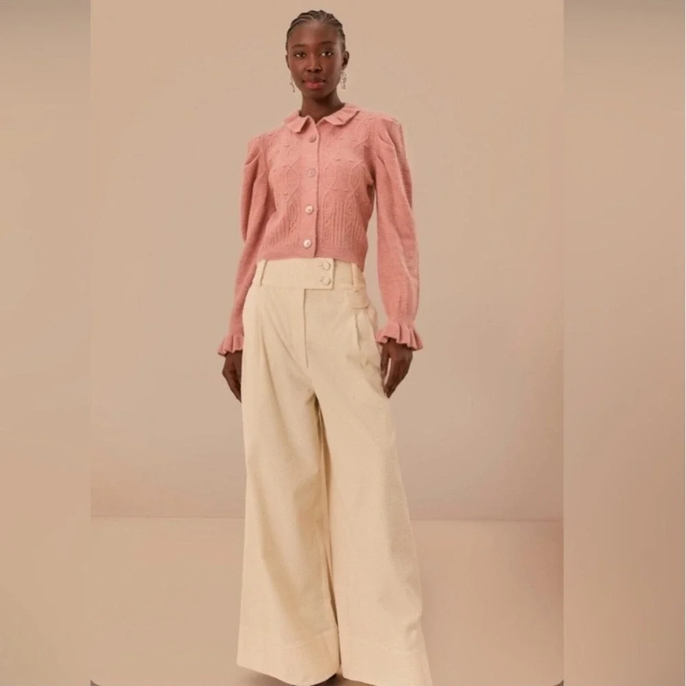 Farm Rio, off-white double waistband pants NWT small corduroy‎